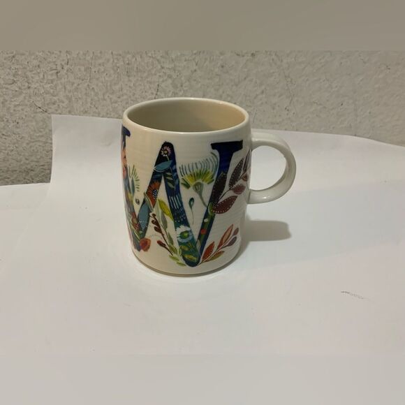 Anthropologie Starla E Halfmann Monogram Letter W Coffee Mug Cup Floral Colorful - Picture 1 of 8